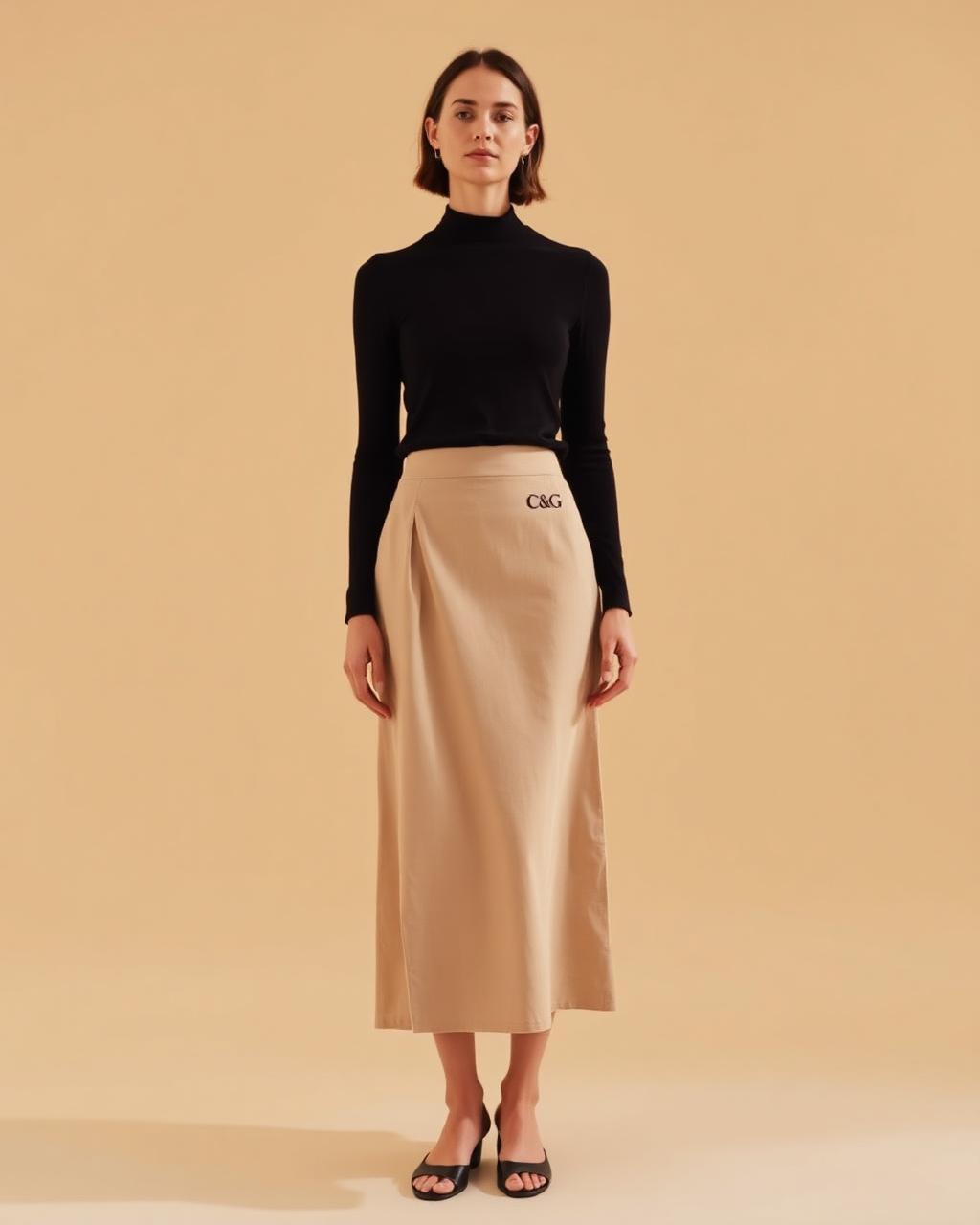 The Belgravia Midi Skirt — A column midi with a single soft pleat.